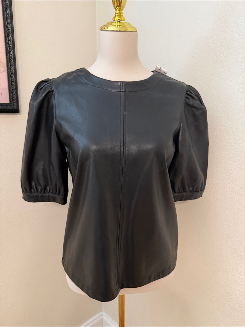 BB Dakota Black Faux Leather Puff-Sleeve Blouse